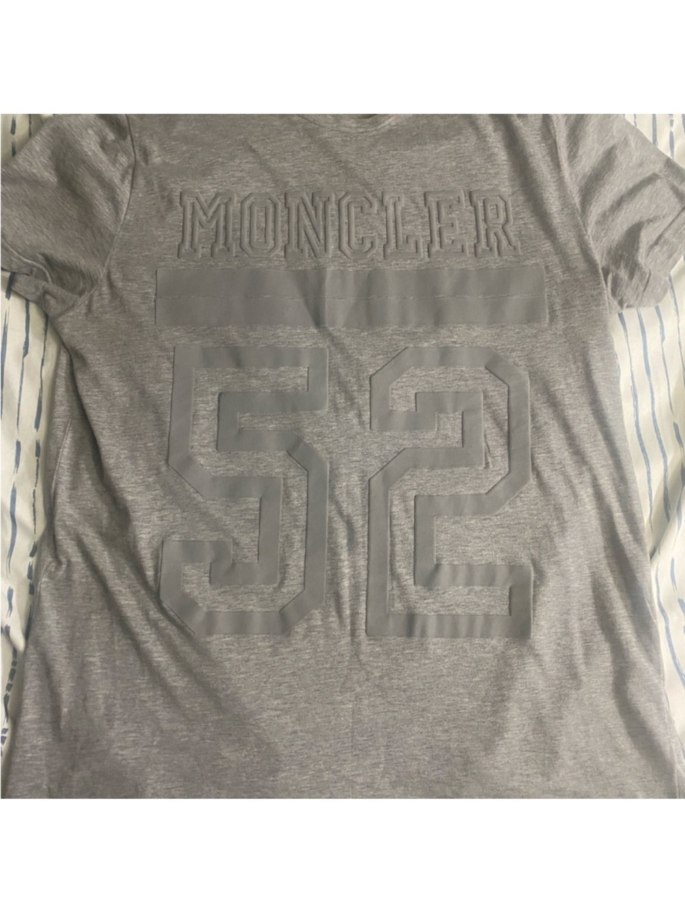 Moncler Grey Graphic T-Shirt Embossed 52 Logo Felt Arm Patch Crewneck Tee